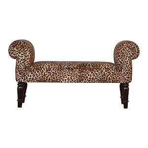 IN878 - Leopard Print Velvet Bench with Turned Feet-IN878-