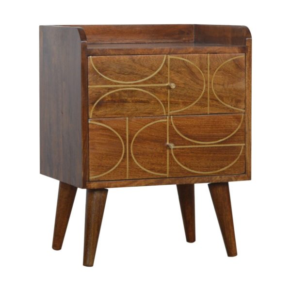 Chestnut Gold Inlay Abstract Bedside Mango Wood
