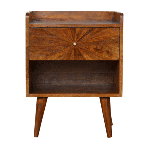 Artisan Sunrise Patterned Chestnut Bedside Table Mango Wood
