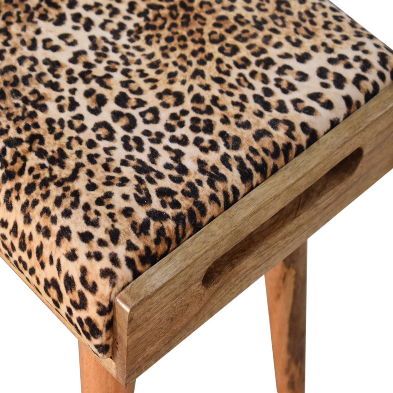 Leopard Velvet Tray Style Footstool 35x50x52cm-artisan-furniture-IN1596