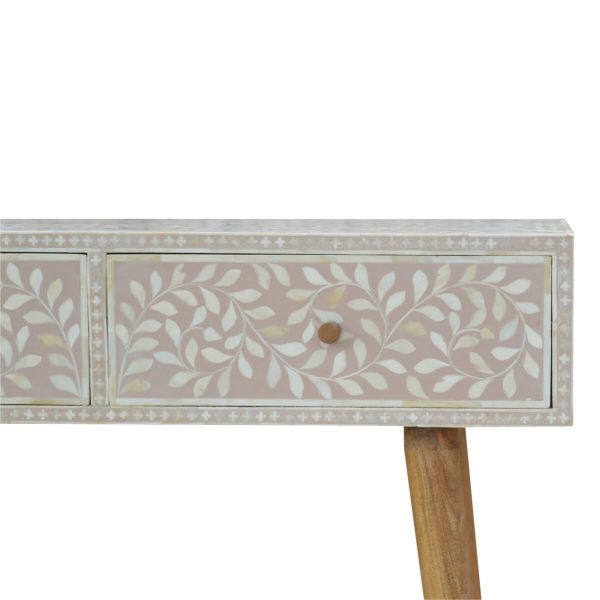 Artisan Light Taupe Floral Bone Inlay Console Table