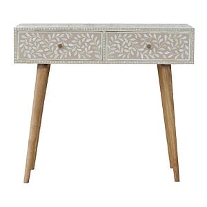 Light Taupe Floral Bone Inlay Console Table-IN961-