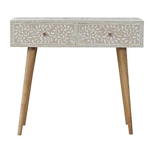 Light Taupe Floral Bone Inlay Console Table-IN961-
